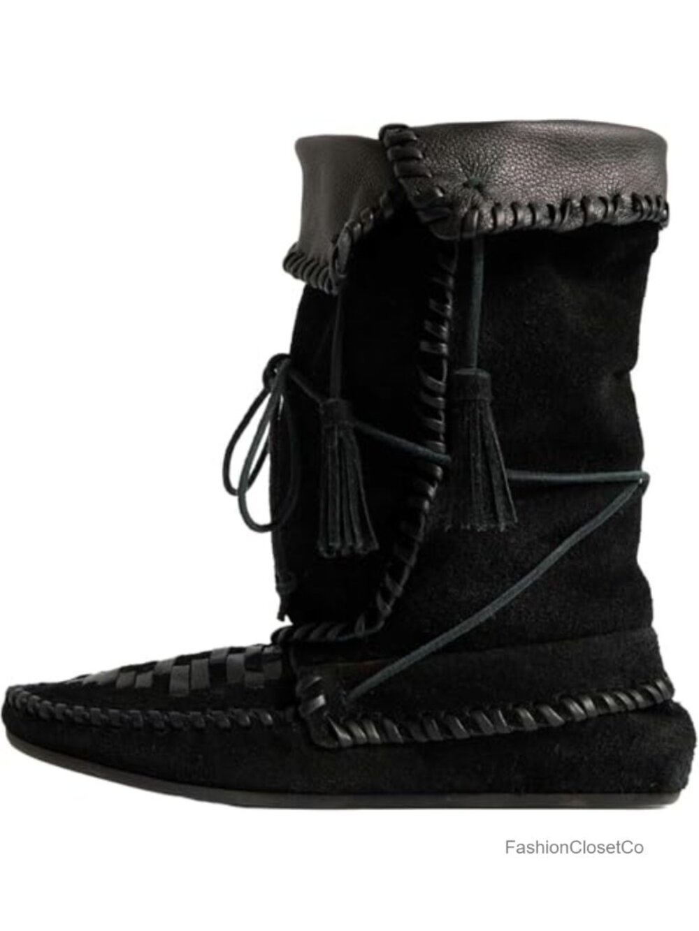 Slouchy Suede Boots with Woven Fold Over Western Ankle Booties Whipstitched